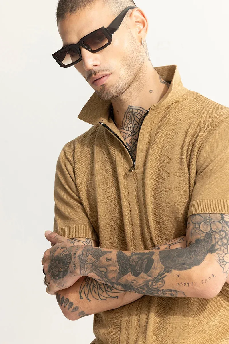 Alpine Knitted Beige Polo T-Shirt