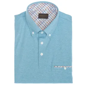 Aqua Cotton Button-Down Collar Polo