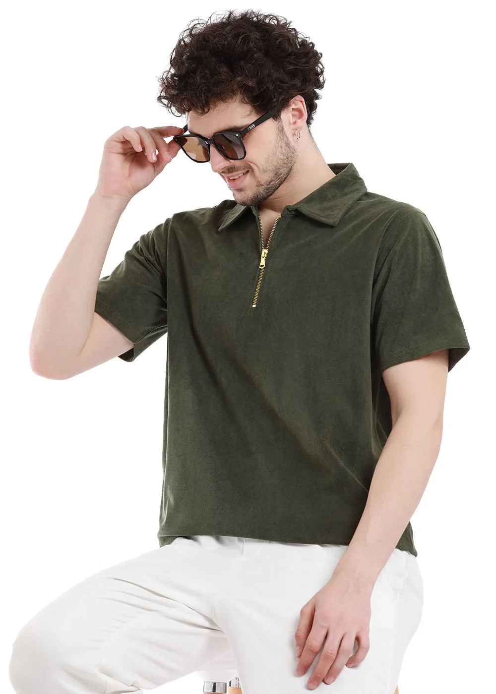 Bistro Green Zip polo T-shirt