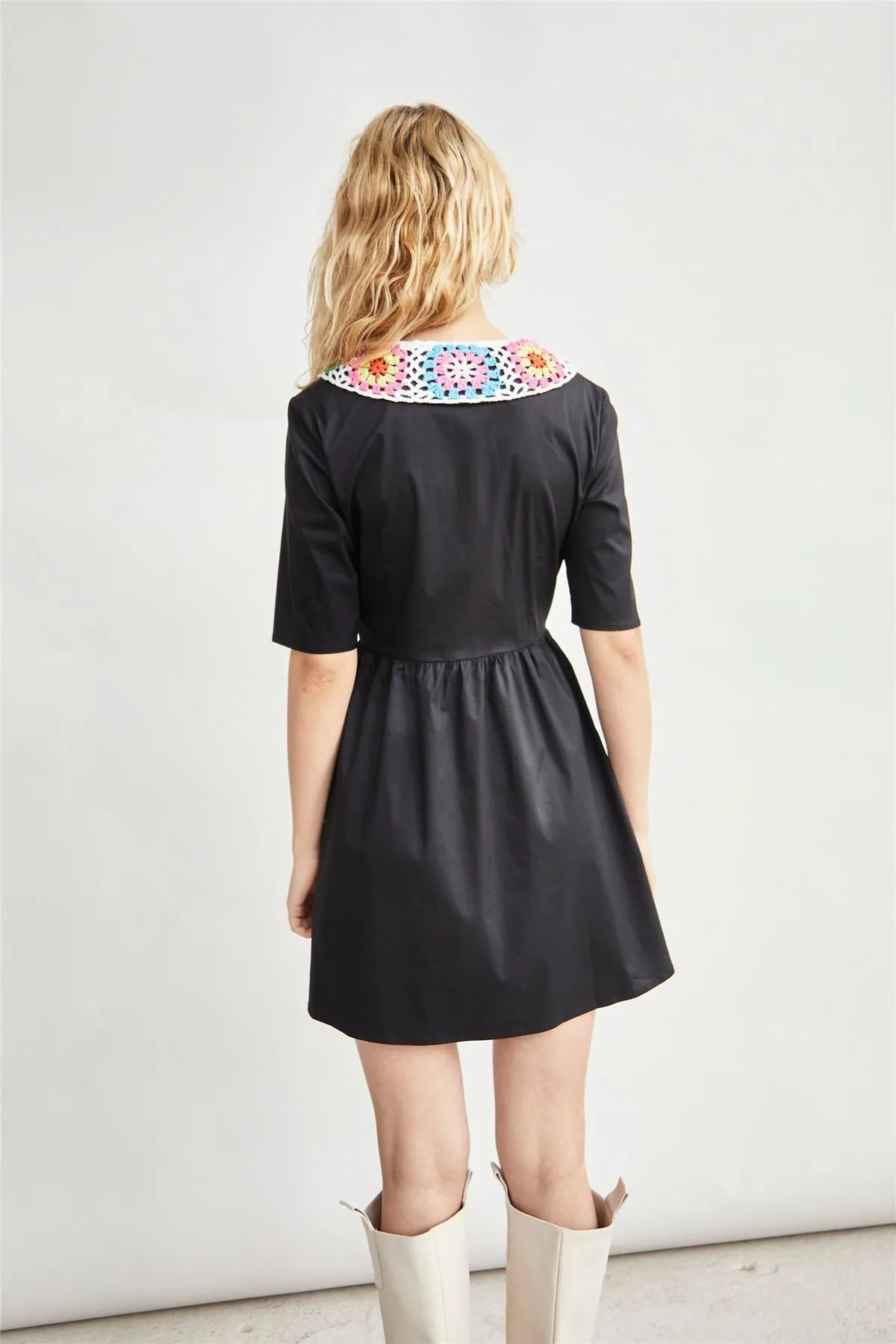 Black Crotchet Collar Mini Dress