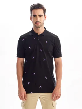 Black Printed Polo T-Shirt