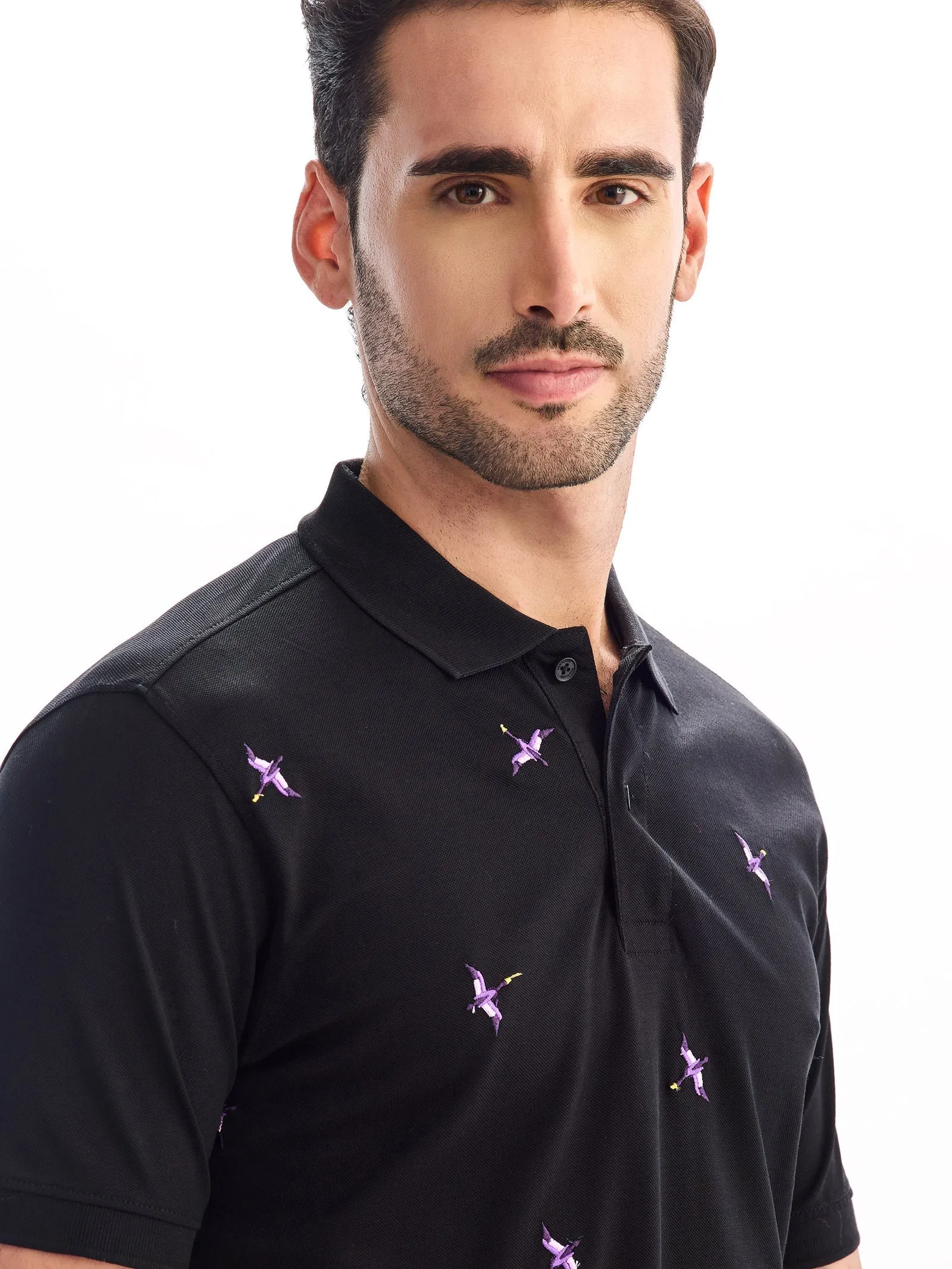 Black Printed Polo T-Shirt