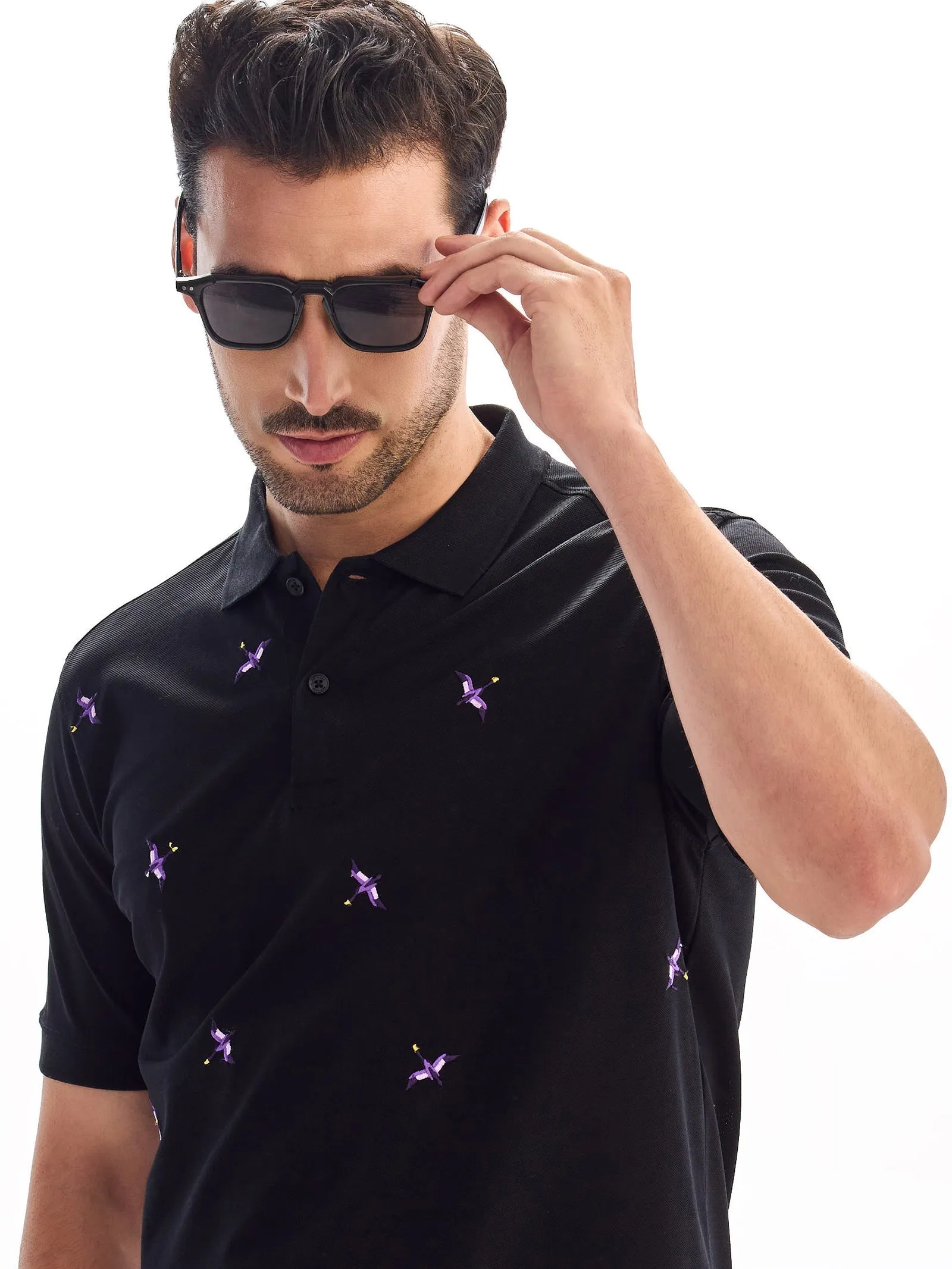 Black Printed Polo T-Shirt