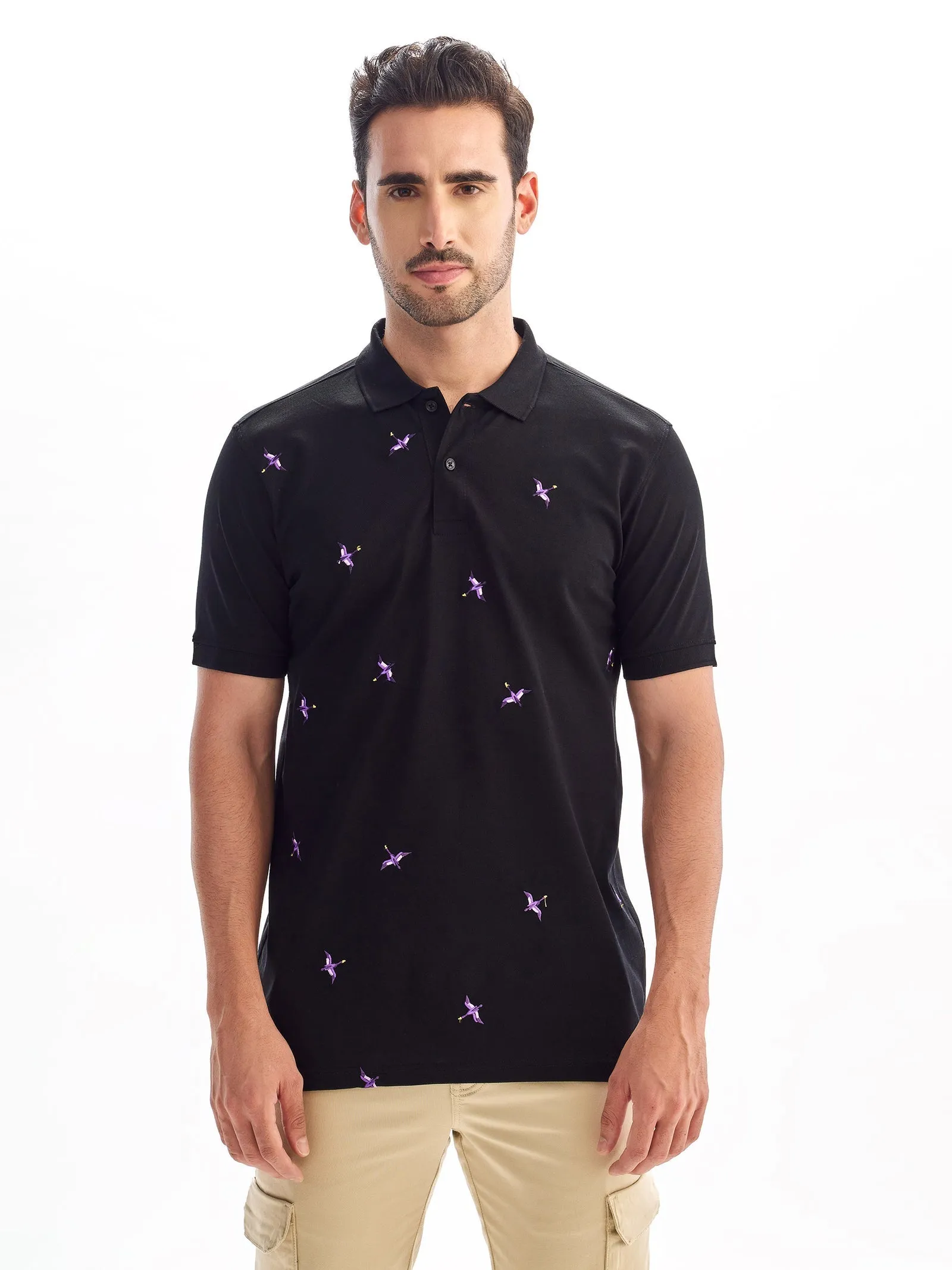 Black Printed Polo T-Shirt