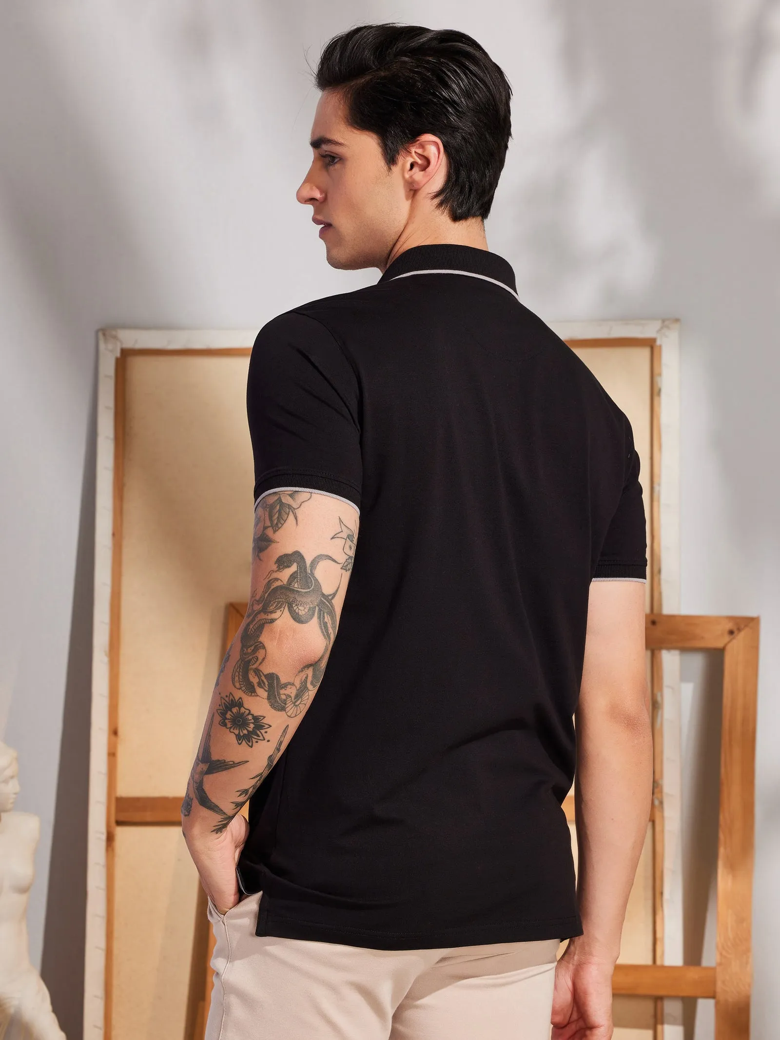 Black Solid Polo T-Shirt