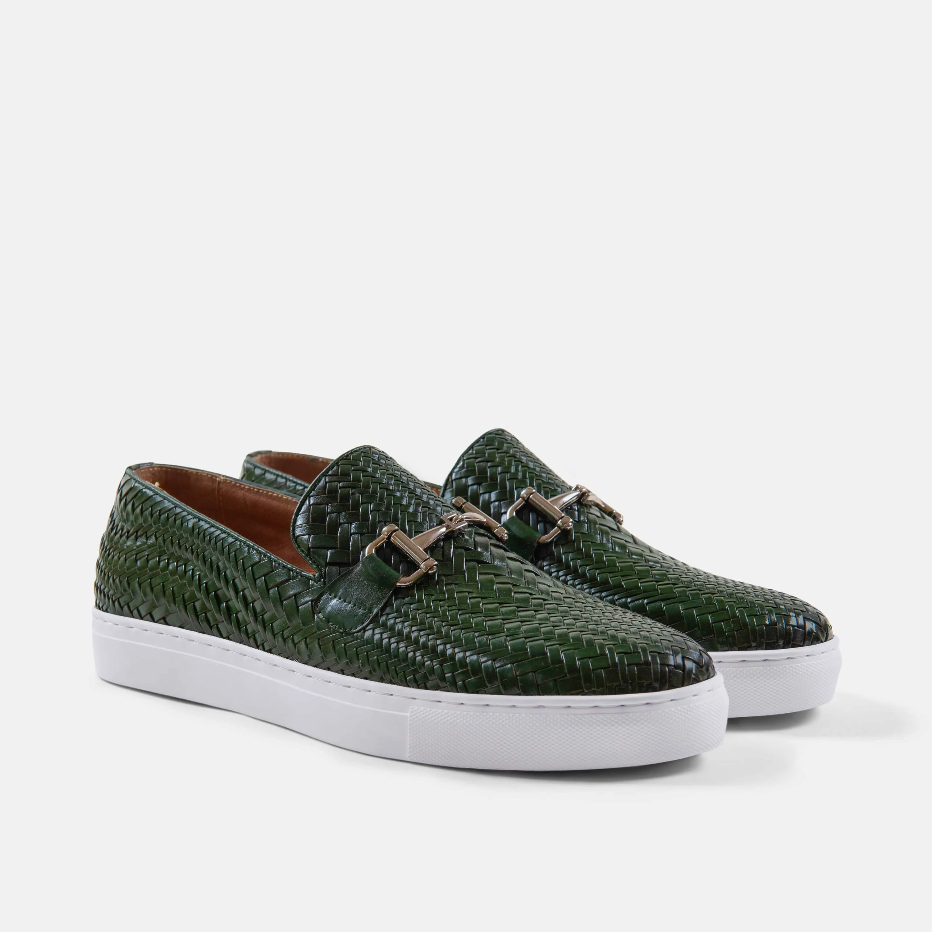 Boardwalk Forest Green Woven Leather Horse-Bit Sneakers