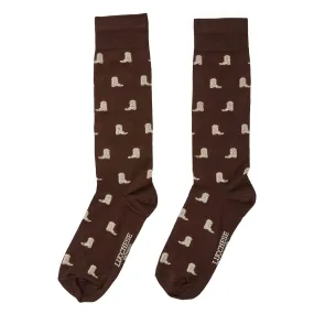 Boot Print Dress Socks :: Chocolate