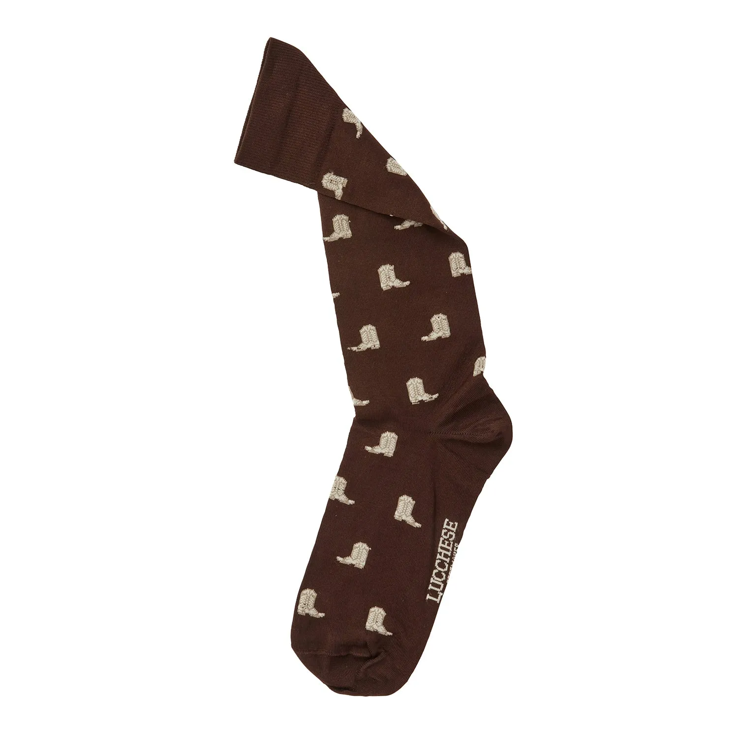 Boot Print Dress Socks :: Chocolate