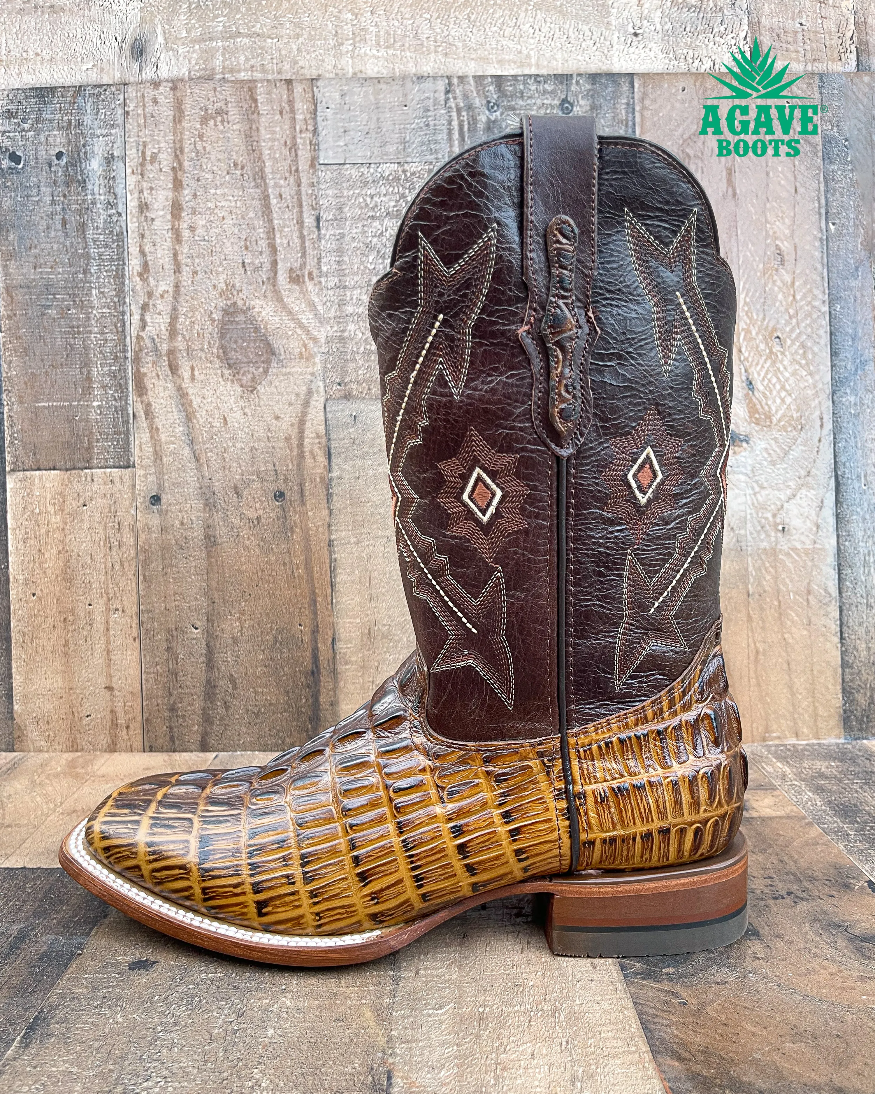 CAIMAN TAIL BROWN | MEN SQUARE TOE WESTERN COWBOY BOOTS