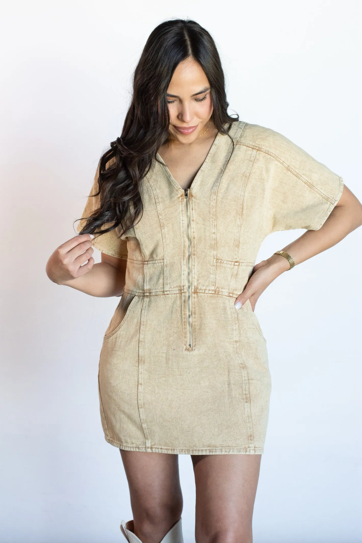 Confident Instinct Camel Denim Dress