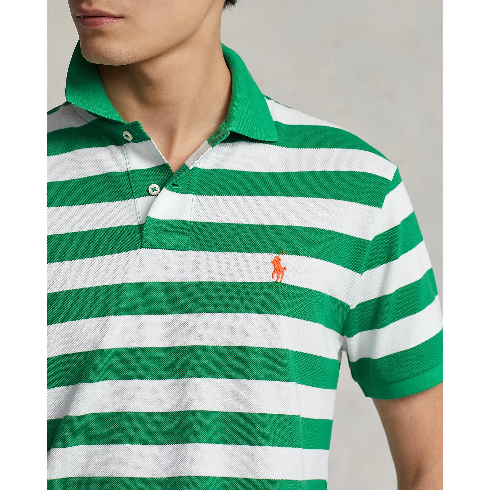 Custom Fit Mesh Polo -  Stripe - Lifeboat Green & White