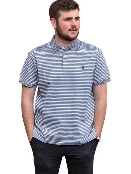 Custom Fit Polo - Stripe - Blue and White