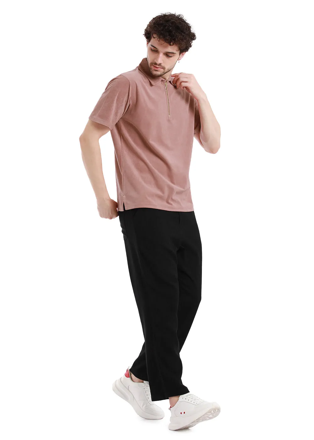 Dusky Pink Zip polo T-shirt