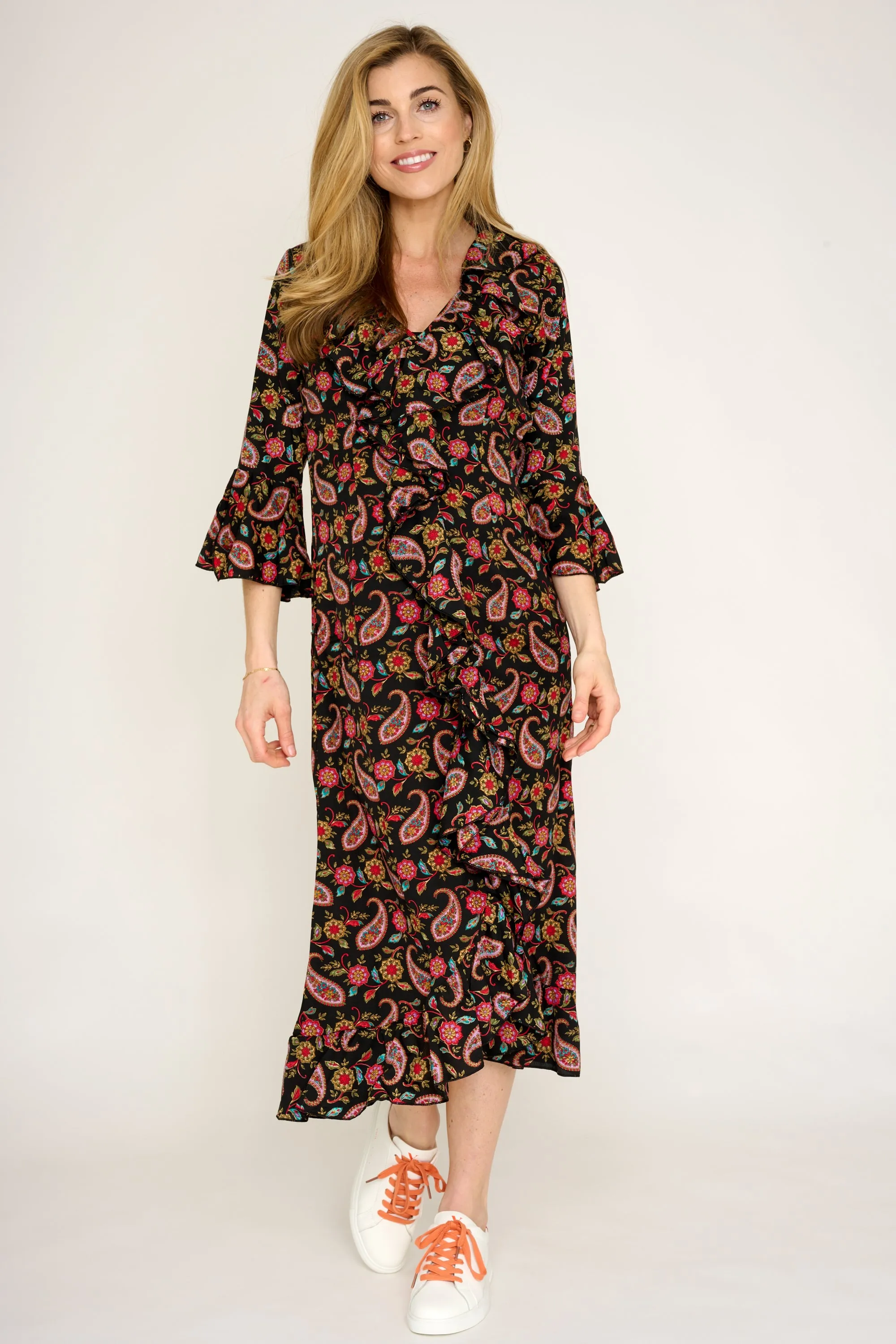 Felicity Midi Dress in Black Paisley