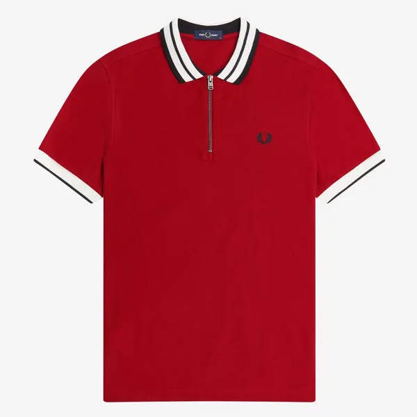 Fred Perry Zip Neck Polo Shirt - Blood