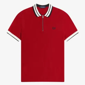 Fred Perry Zip Neck Polo Shirt - Blood