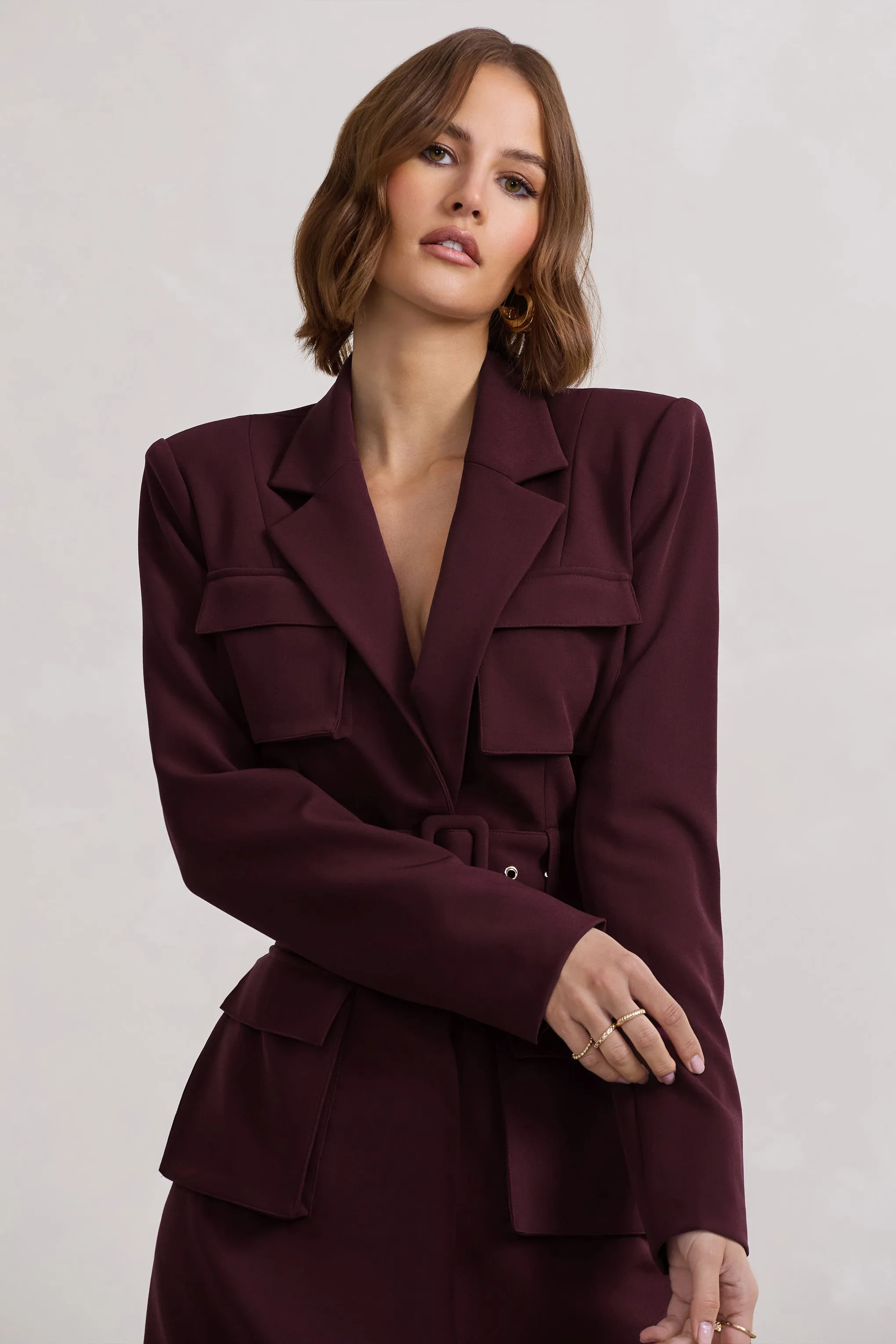 Genesis | Plum Belted Utility Blazer Dress