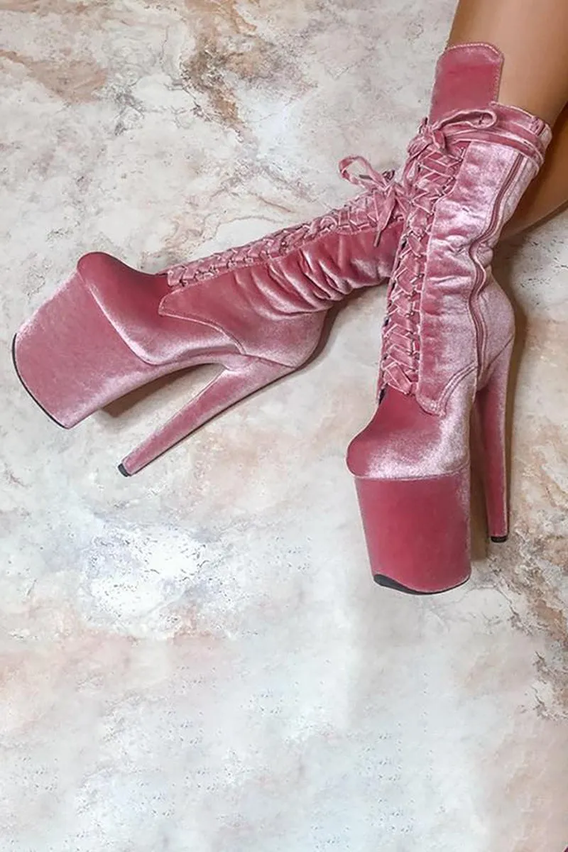 Enhanced Title: Hella Heels High BabyDoll Velvet 8-Inch Platform Boots - Stylish Downtown Doll