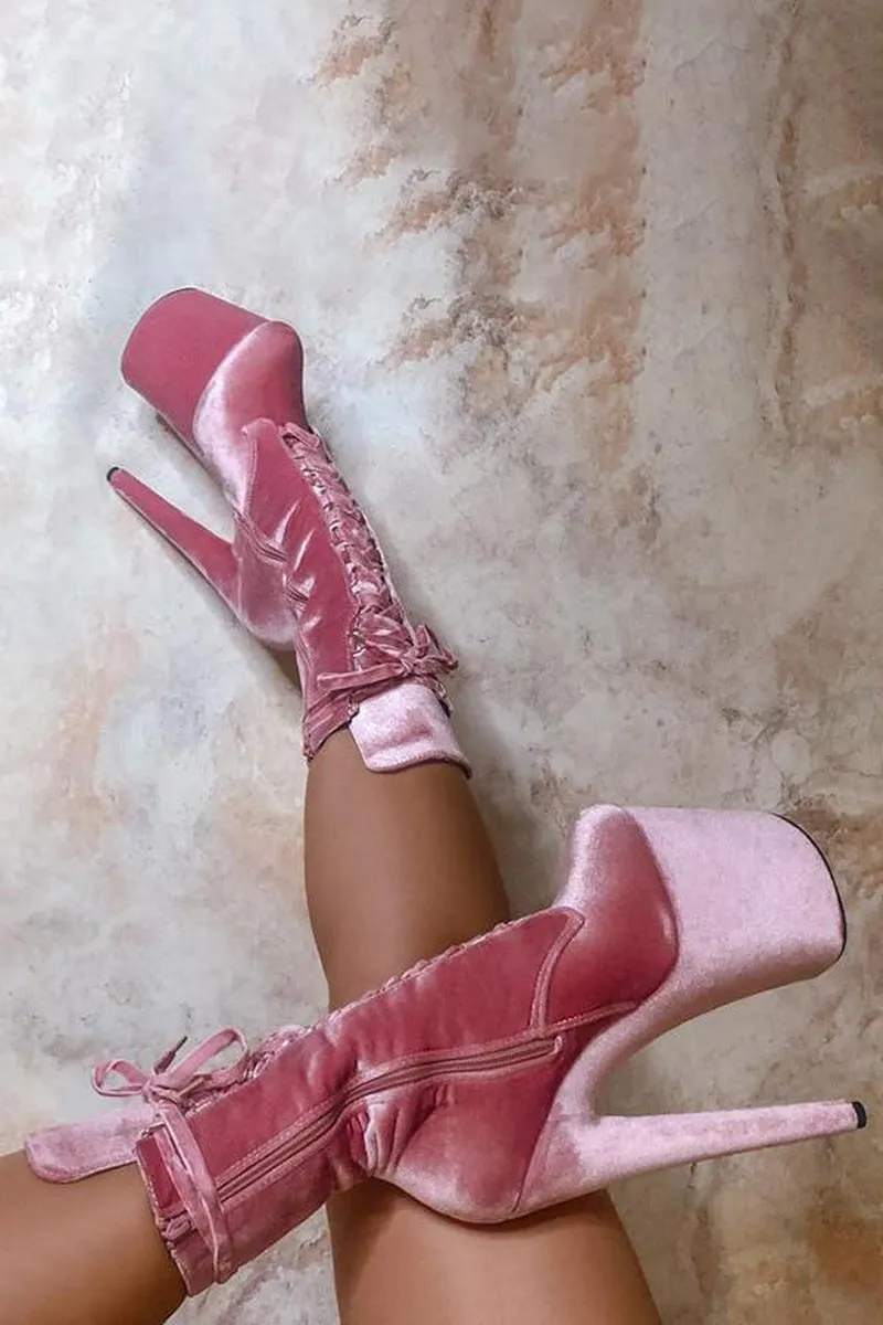 Enhanced Title: Hella Heels High BabyDoll Velvet 8-Inch Platform Boots - Stylish Downtown Doll