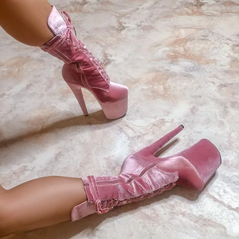 Enhanced Title: Hella Heels High BabyDoll Velvet 8-Inch Platform Boots - Stylish Downtown Doll