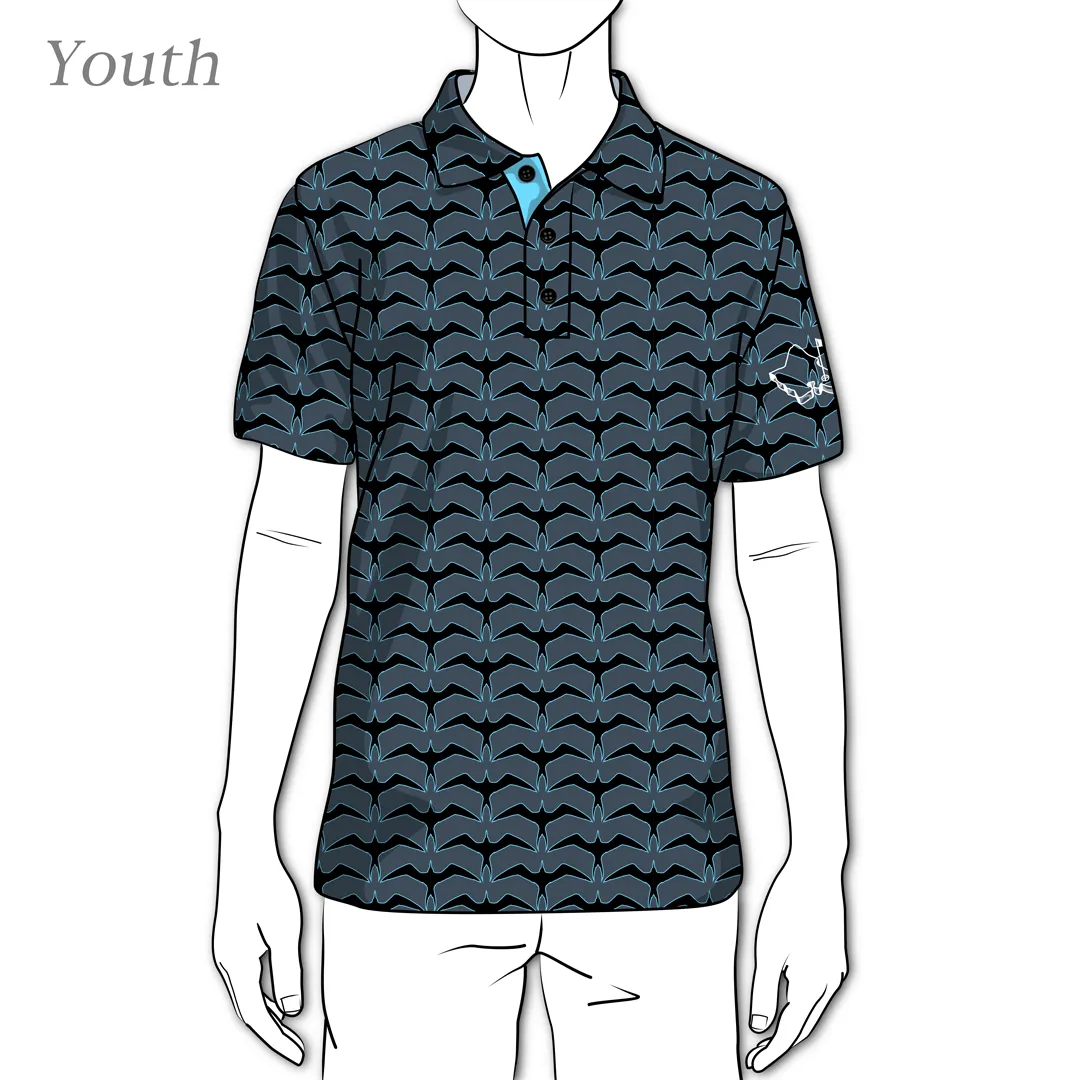 Iwa Flock Charcoal Sky - OGA Youth Polo - Charcoal / Sky Blue