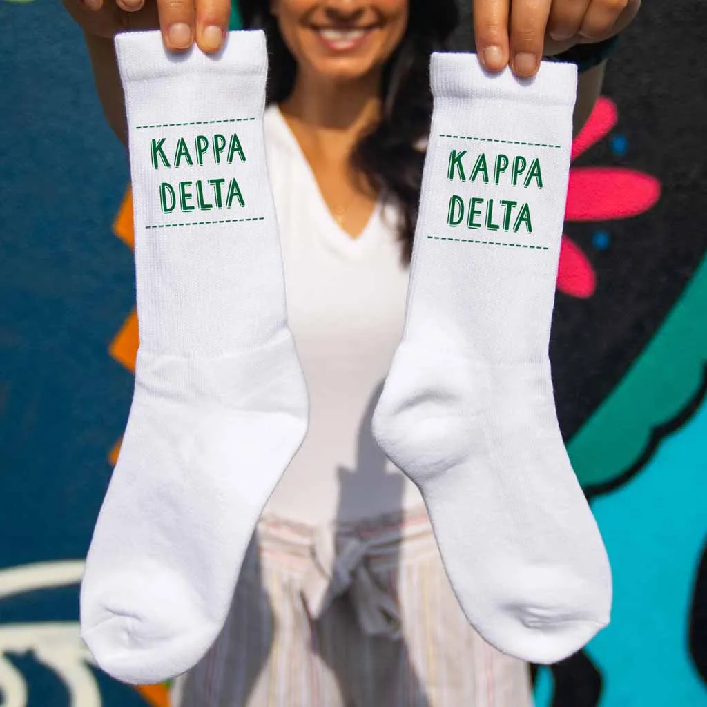 Kappa Delta Crew Socks with Kappa Delta Name in Sorority Colors