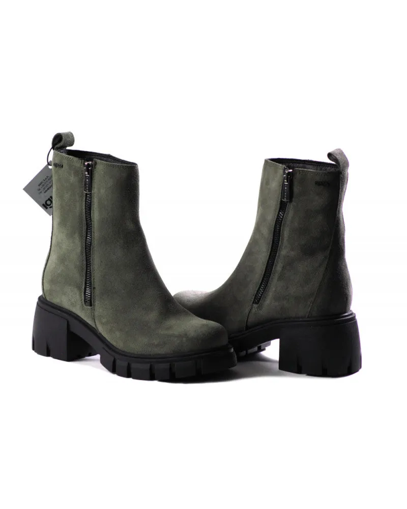 Ladies IGI & Co Boot Moss Green Suede Chunky Outside Zip 2685811 SALE