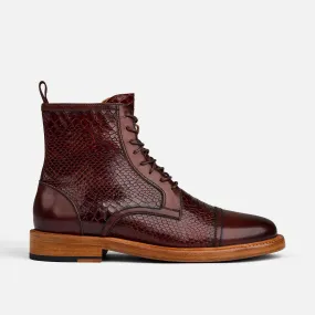 Lincoln Premium Mahogany Snakeskin Leather Cap Toe Boots for Men