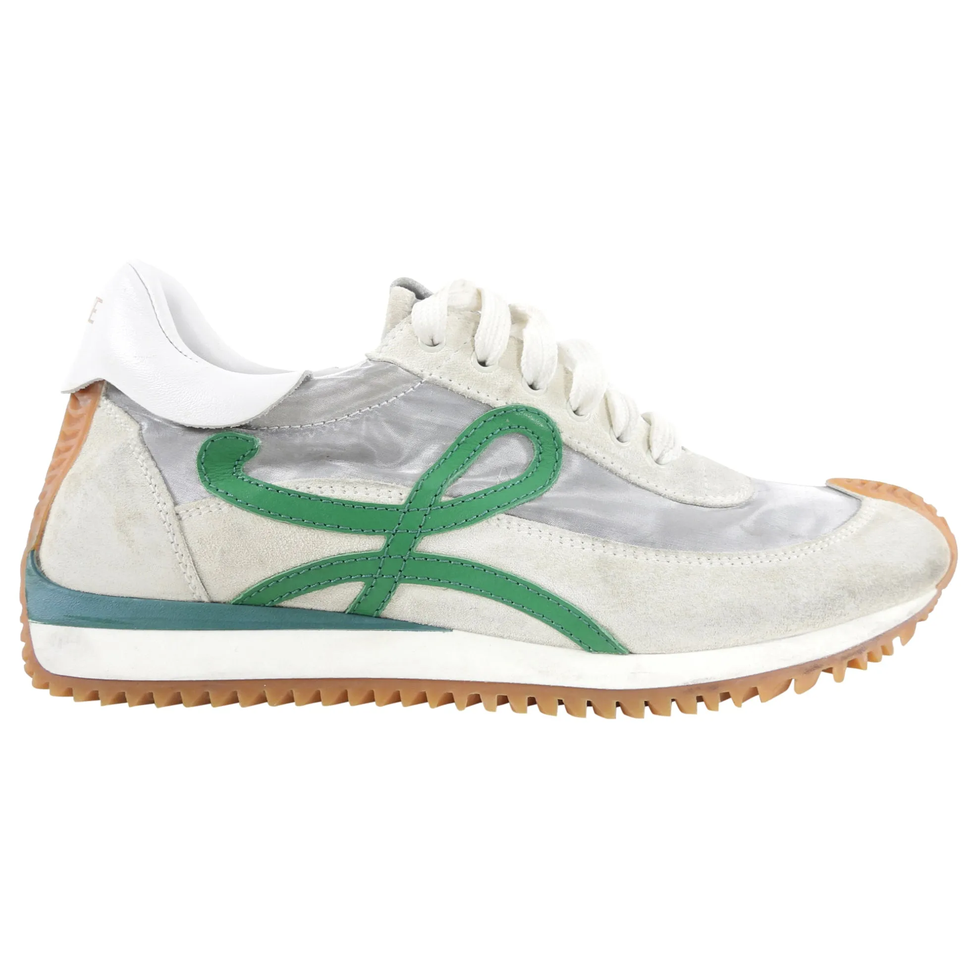 Loewe Green and White Mesh Anagram Flow Runners / Sneakers - 37