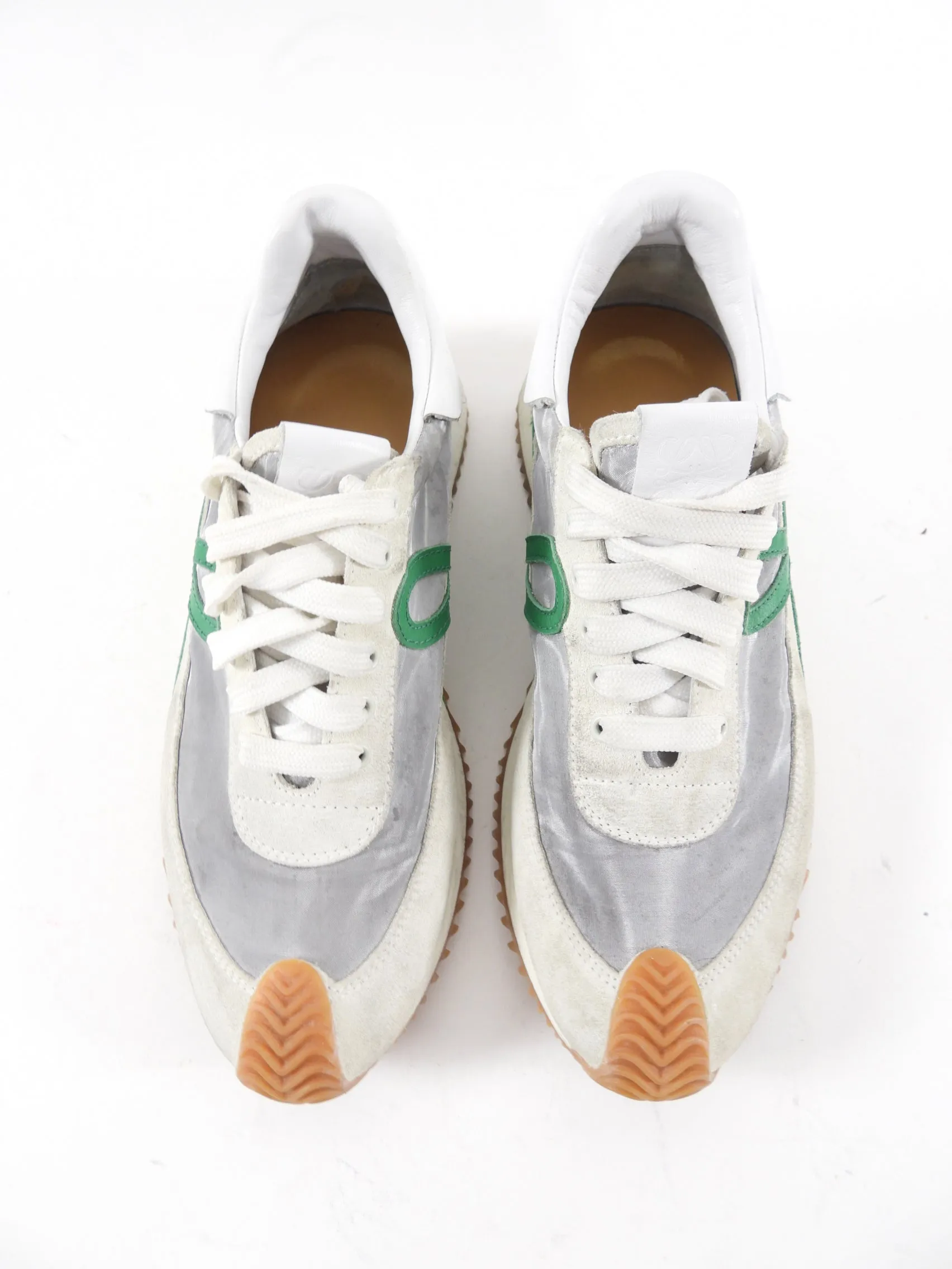 Loewe Green and White Mesh Anagram Flow Runners / Sneakers - 37