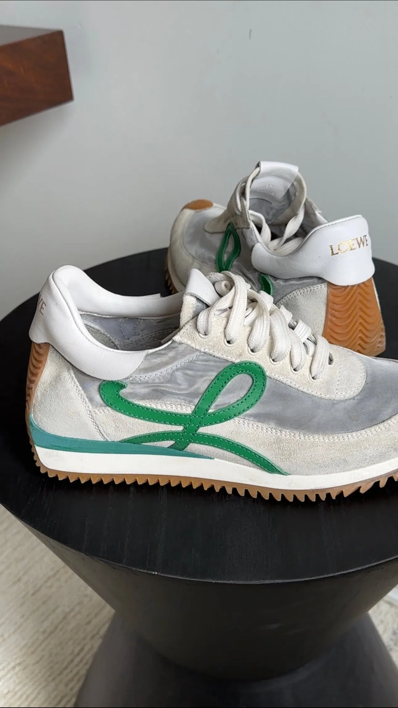 Loewe Green and White Mesh Anagram Flow Runners / Sneakers - 37