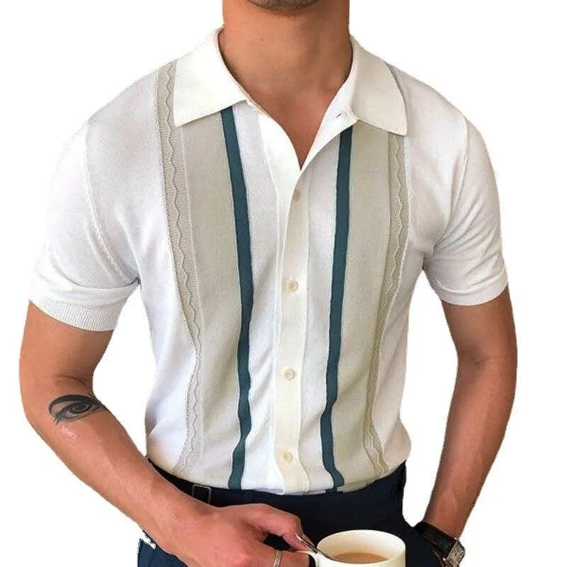 Men's Lapel Pullover Casual Stripe Polo Shirt