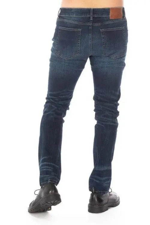 Men's Slim Fit Dark Blue Distress Jeans