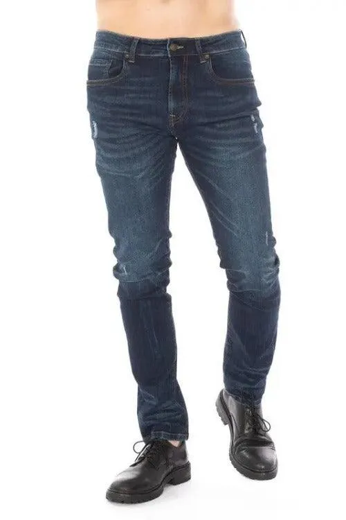 Men's Slim Fit Dark Blue Distress Jeans