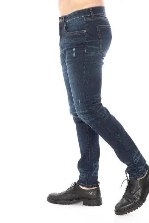 Men's Slim Fit Dark Blue Distress Jeans