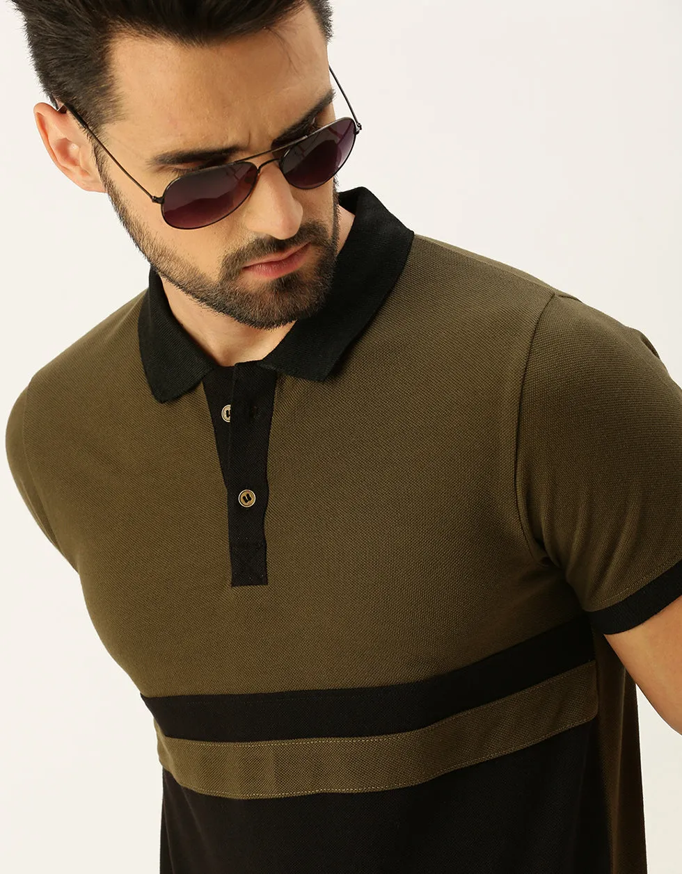 Olive Polo Colorblock Polo Tshirt