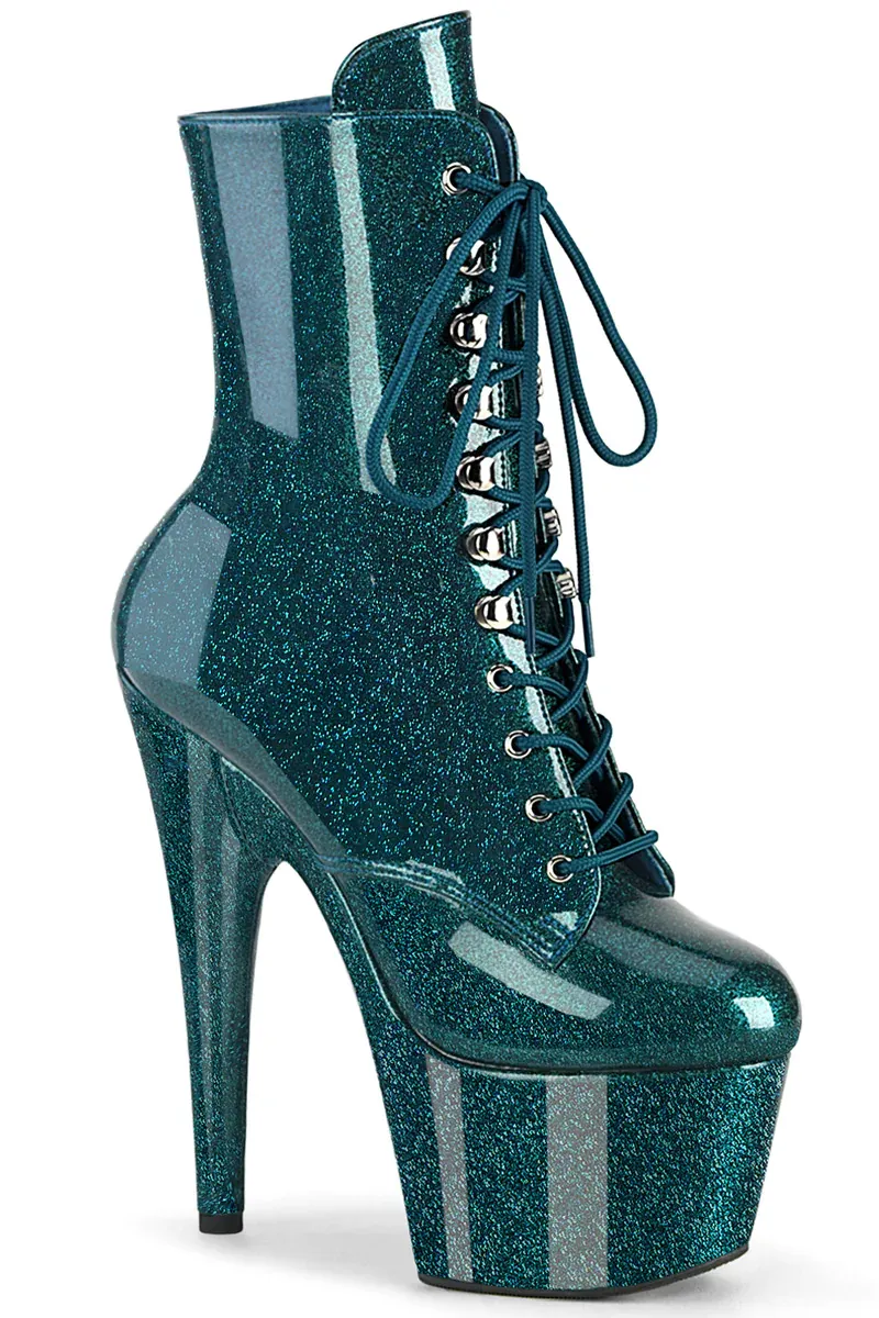 Pleaser USA Adore-1020GP 7inch Pleaser Boots - Teal Glitter