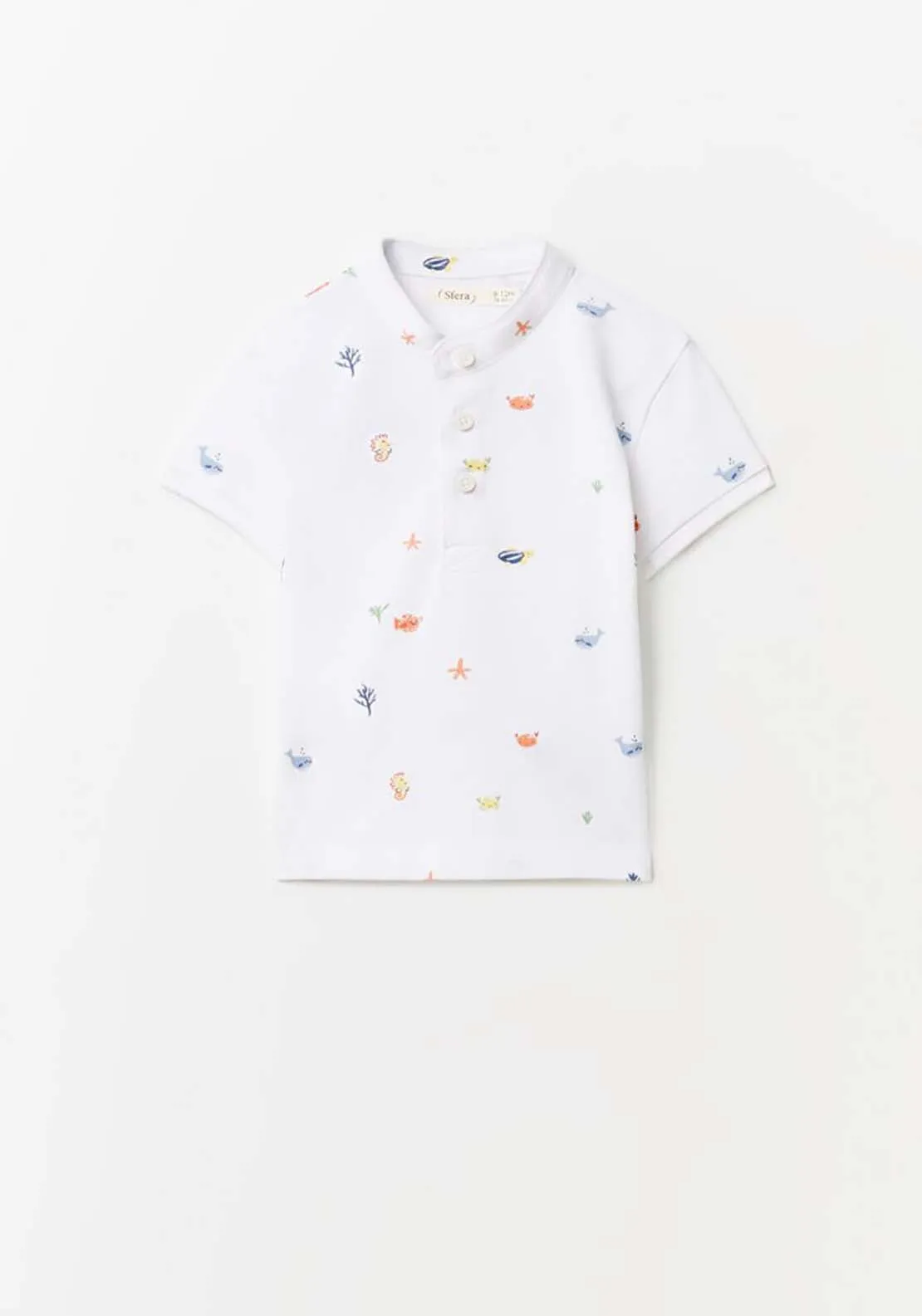 Printed Grandfather Shirt - Cream