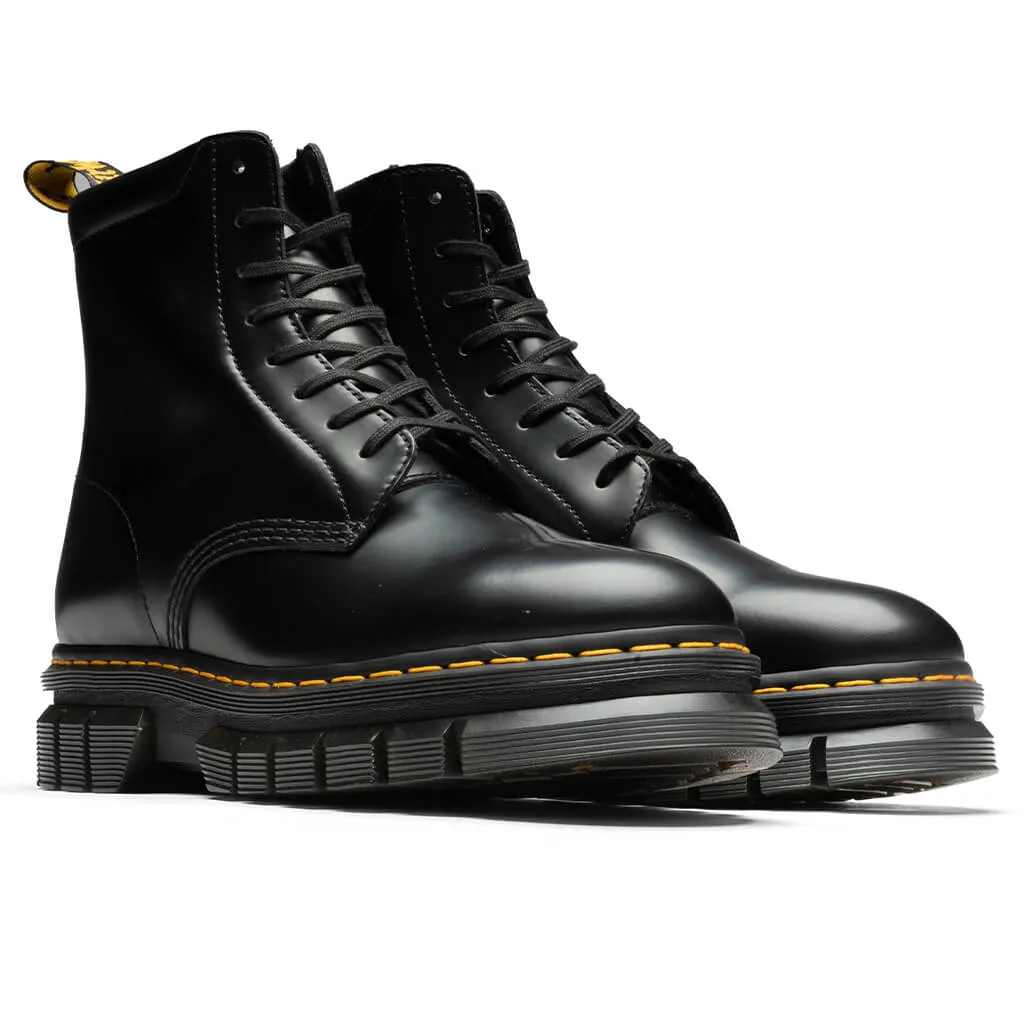 Rikard Smooth Leather Platform Lace Up Boots - Black