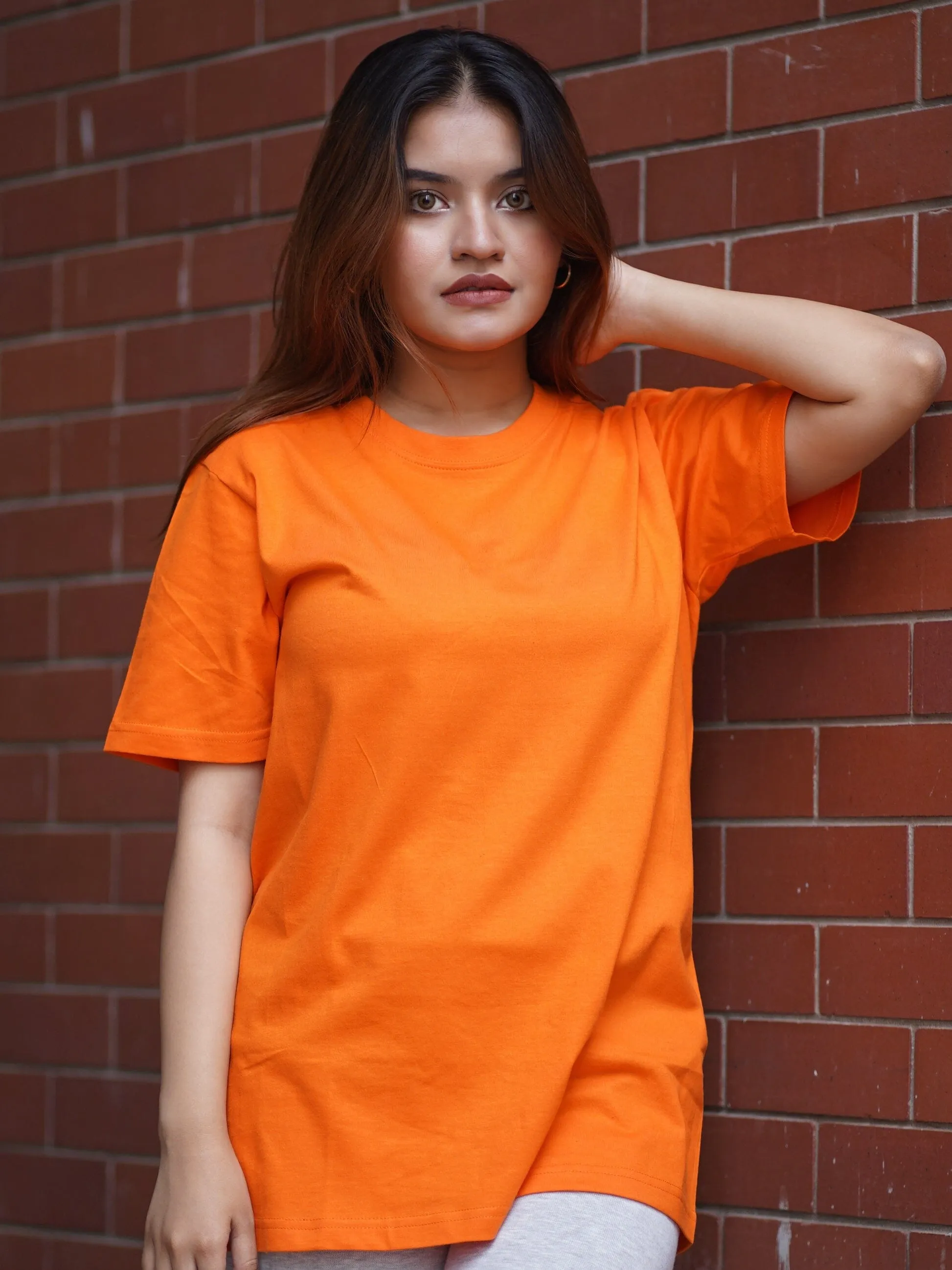 Round Neck Orange Half Sleeve