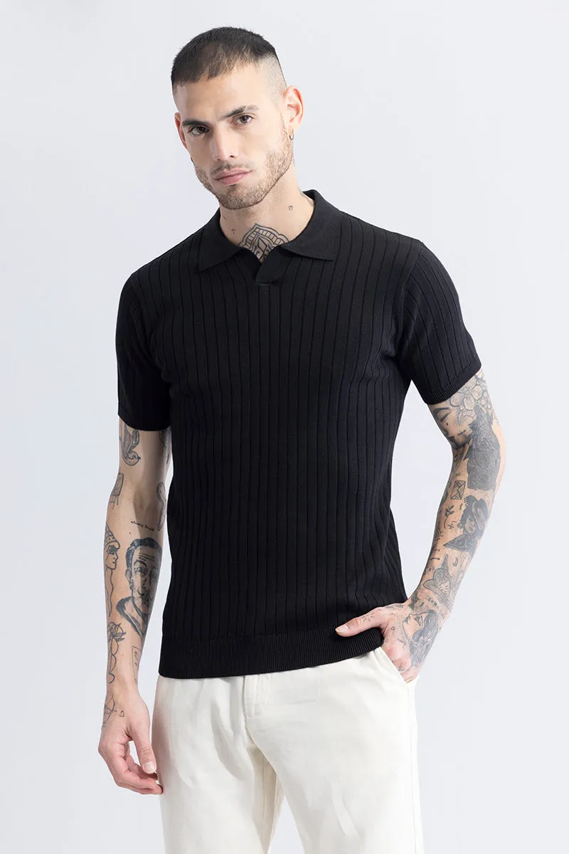 Sleek Striped Black Polo T-Shirt