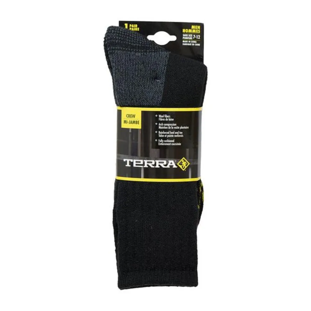 Terra Men's 1 PK Crew Work Sock - Black