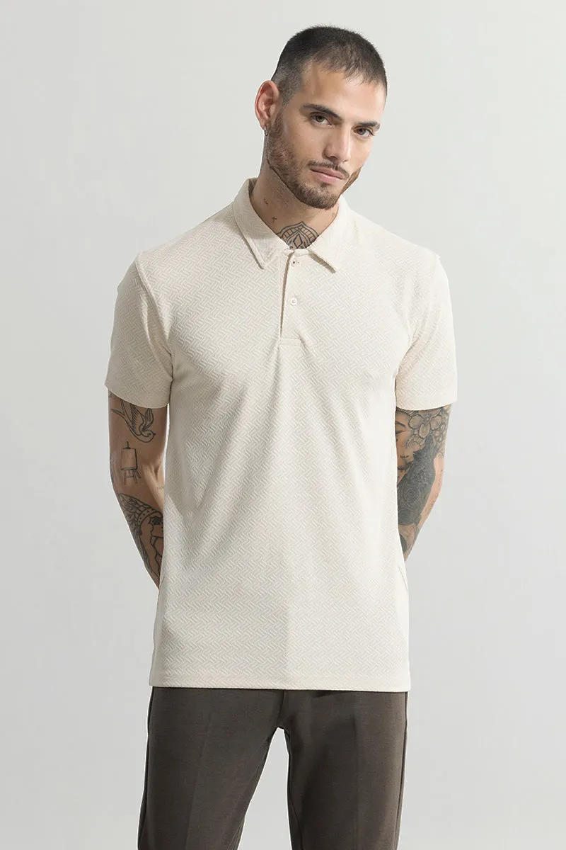 Triline Knit Cream Polo T-Shirt