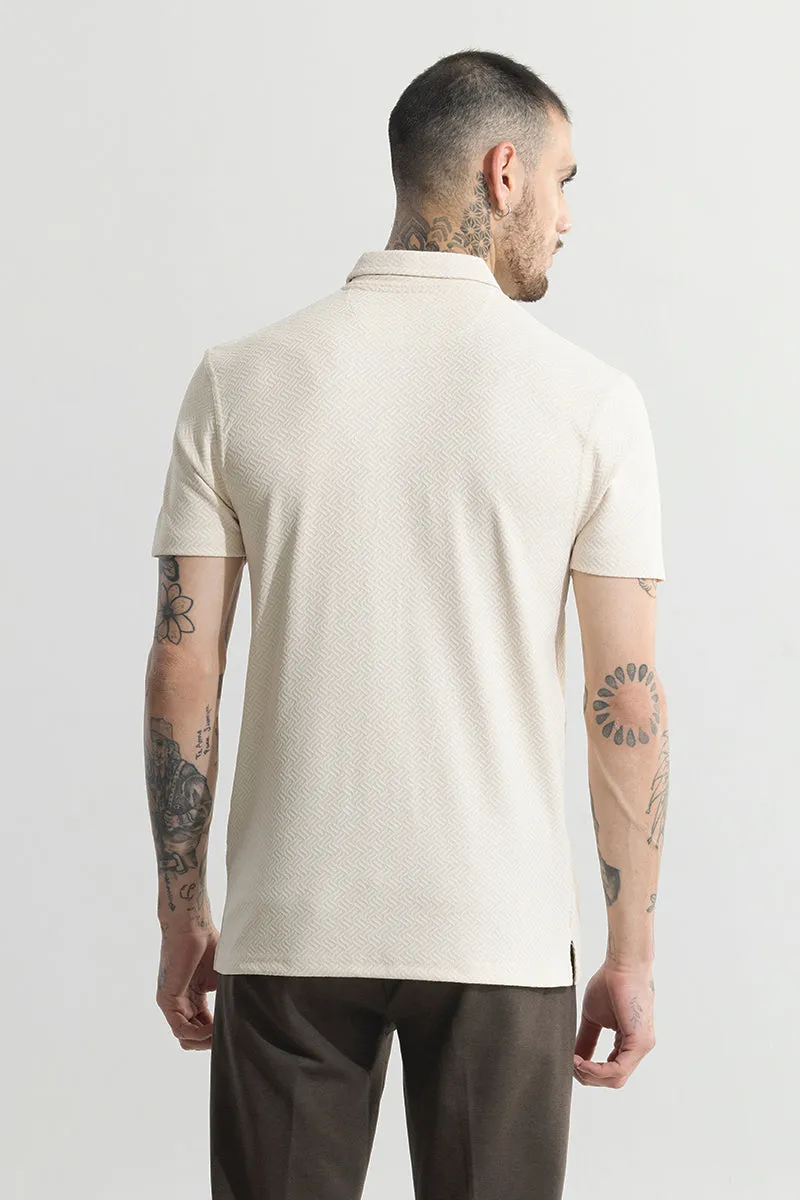 Triline Knit Cream Polo T-Shirt