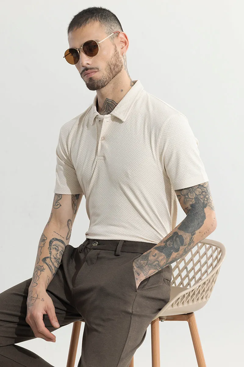 Triline Knit Cream Polo T-Shirt