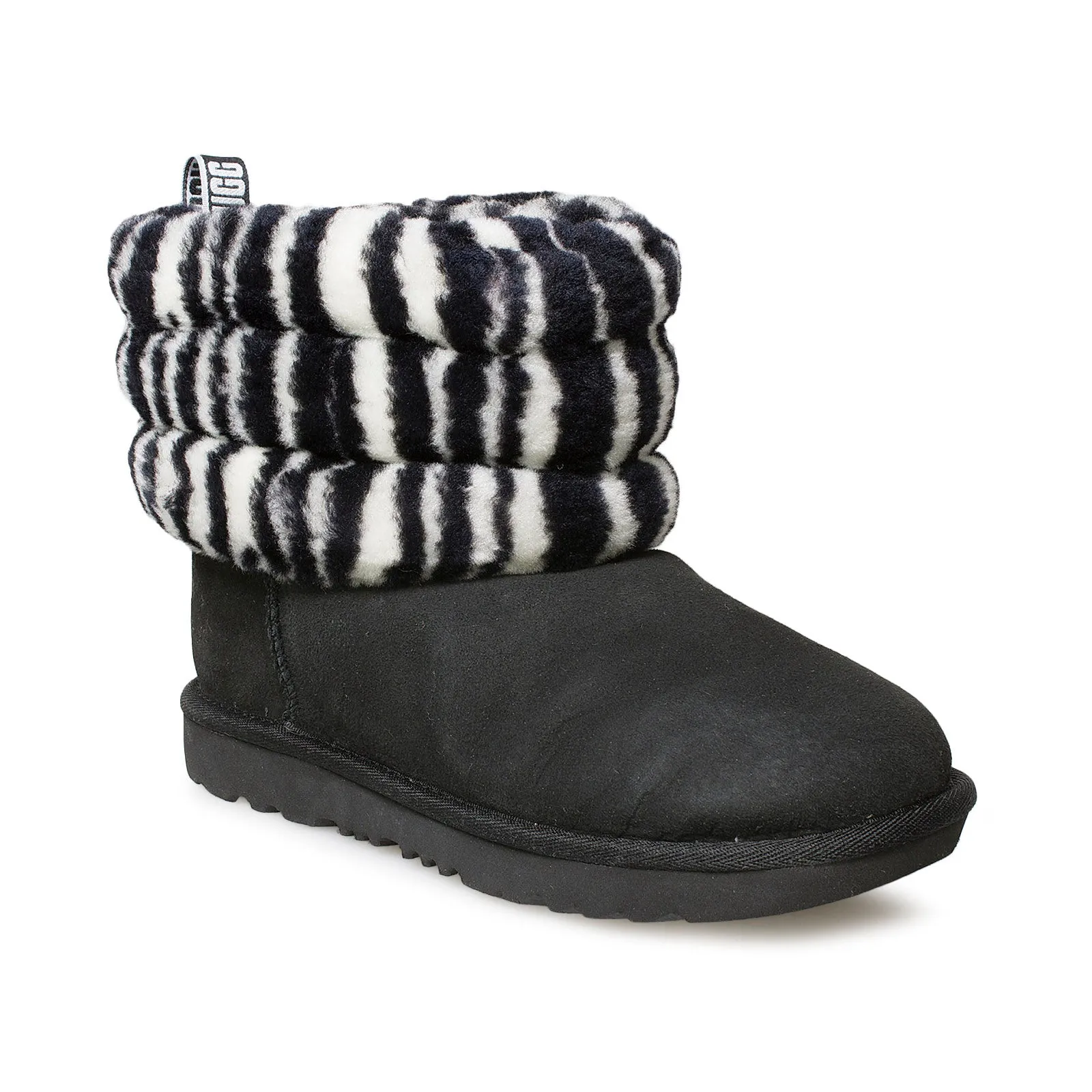 UGG Fluff Mini Quilted Zebra Black White Boots - Youth