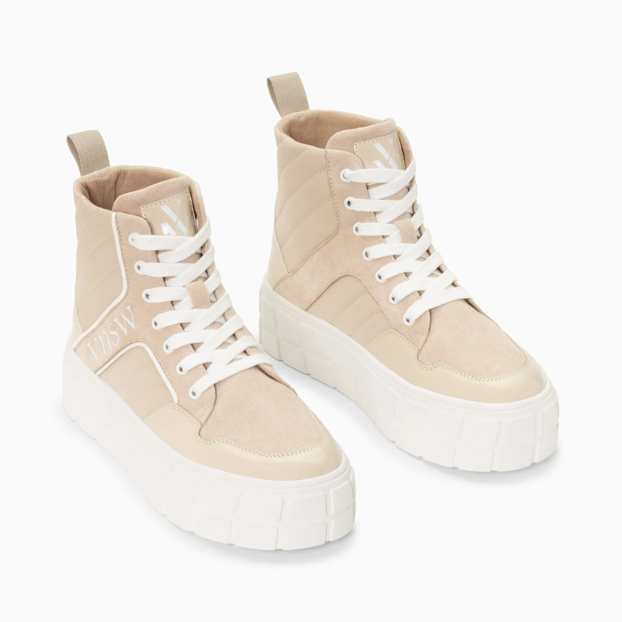 'Vanessa Wu' Beige Madeline Platform High Top Trainer