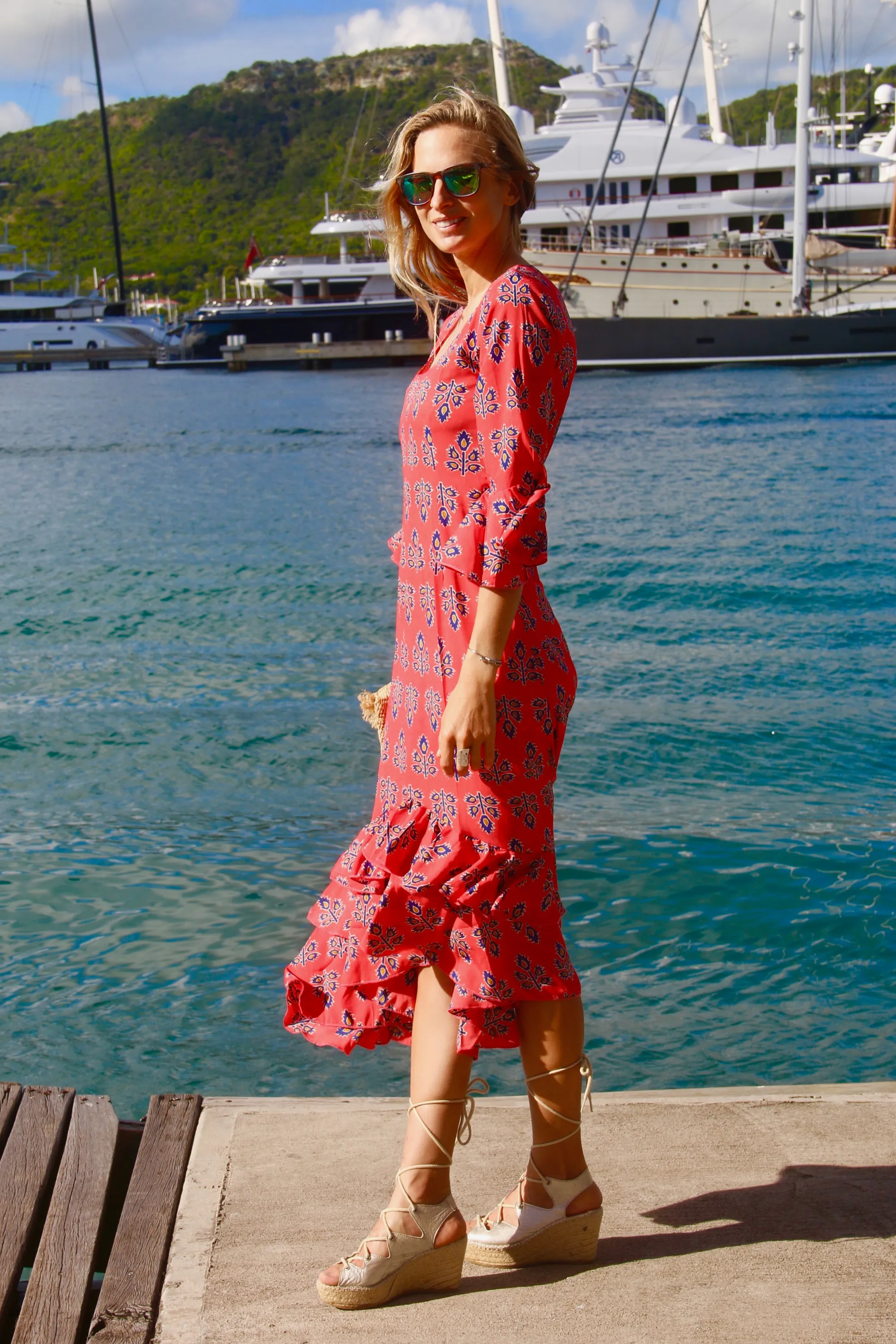 Victoria Midi Dress in Orange Thistle