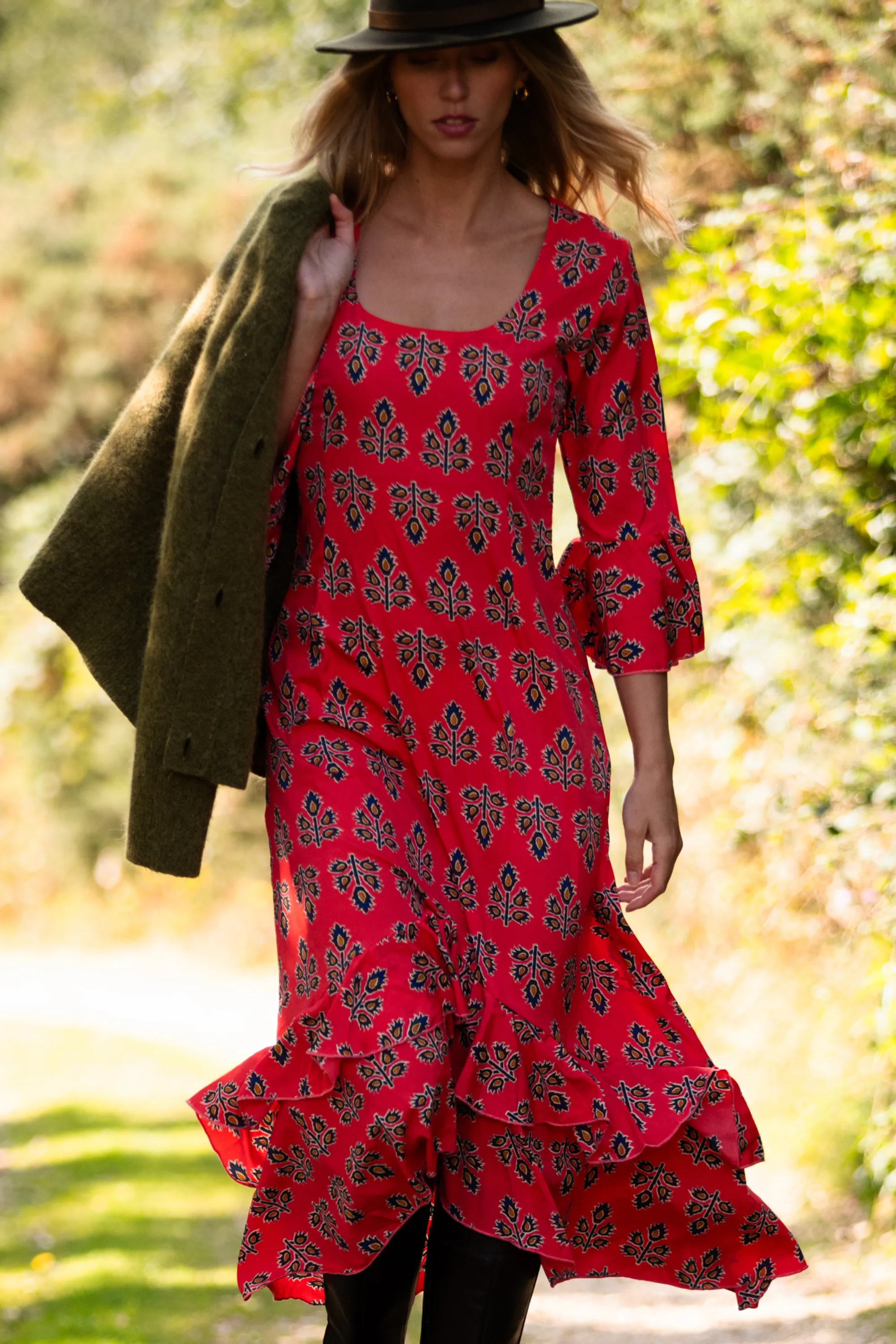 Victoria Midi Dress in Orange Thistle