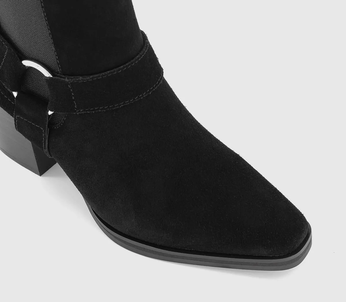 Womens Office Albion Harness Western Boots Black Suede